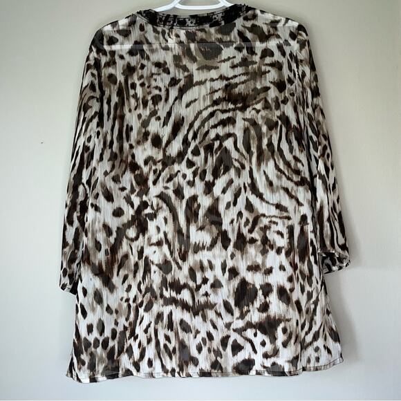 Chico's Brown Patterned Sheer Blouse Size 1 (Medium) - Picture 2 of 11